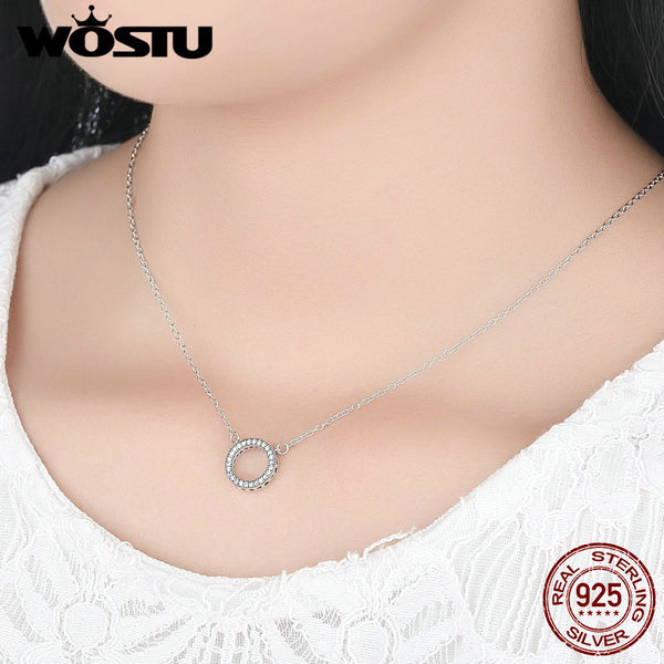 Real 925 Sterling Silver Lucky Circle Romantic Pendant Necklaces For Women