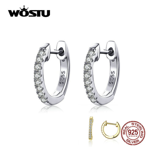 925 Sterling Silver Classic Round Silver Hoop Earrings Authentic Clear Zircon Earrings For Women