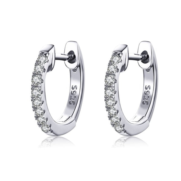 925 Sterling Silver Classic Round Silver Hoop Earrings Authentic Clear Zircon Earrings For Women