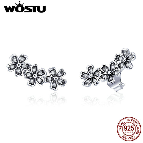 925 Sterling Silver Stackable Daisy Floral Stud Earrings Clear CZ Flower Woman