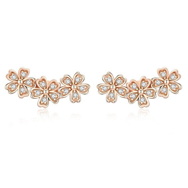 925 Sterling Silver Stackable Daisy Floral Stud Earrings Clear CZ Flower Woman