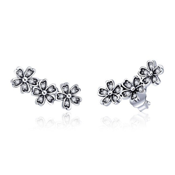 925 Sterling Silver Stackable Daisy Floral Stud Earrings Clear CZ Flower Woman