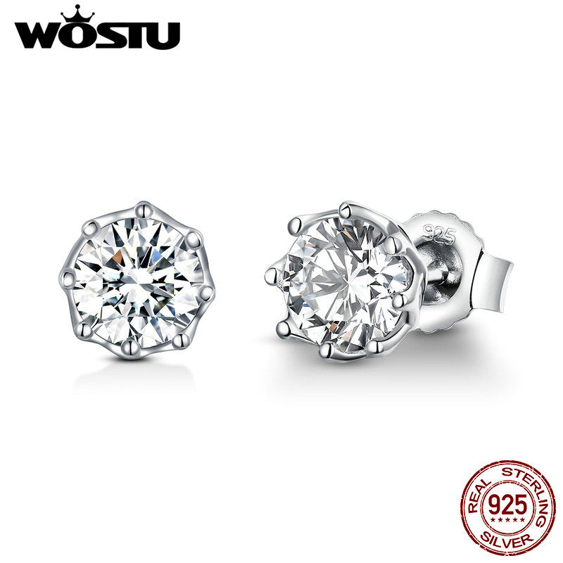 Real 925 Sterling Silver Sparkling Light Stud Earrings For Women