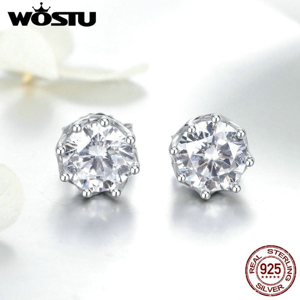 Real 925 Sterling Silver Sparkling Light Stud Earrings For Women