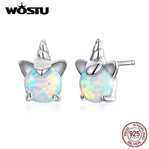 925 Sterling Silver Unicorn Opal Stud Earrings For Women Wedding