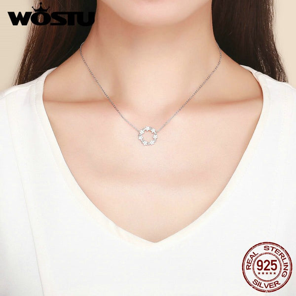 925 Sterling Silver Gypsophila Necklaces Pendant Long Chain 45 cm Adjustable Circle Necklace For Women