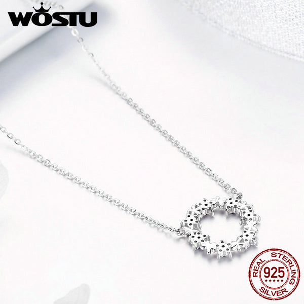 925 Sterling Silver Gypsophila Necklaces Pendant Long Chain 45 cm Adjustable Circle Necklace For Women