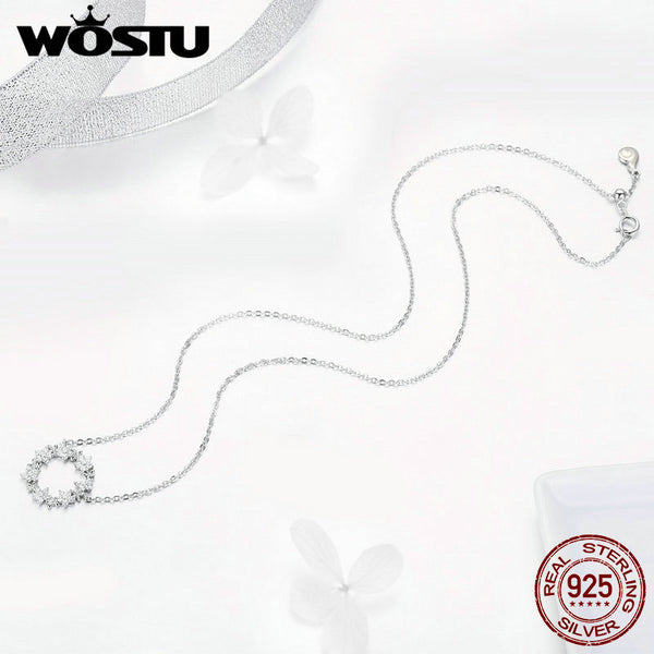 925 Sterling Silver Gypsophila Necklaces Pendant Long Chain 45 cm Adjustable Circle Necklace For Women